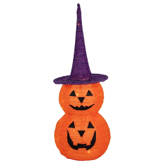 30" Pop Up Lighted Tinsel Stacked Jack-O-Lanterns Halloween Decoration By Northlight in Orange | 30" x 11" | Michaels®
